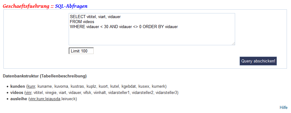 Screenshot SQL Anfrage